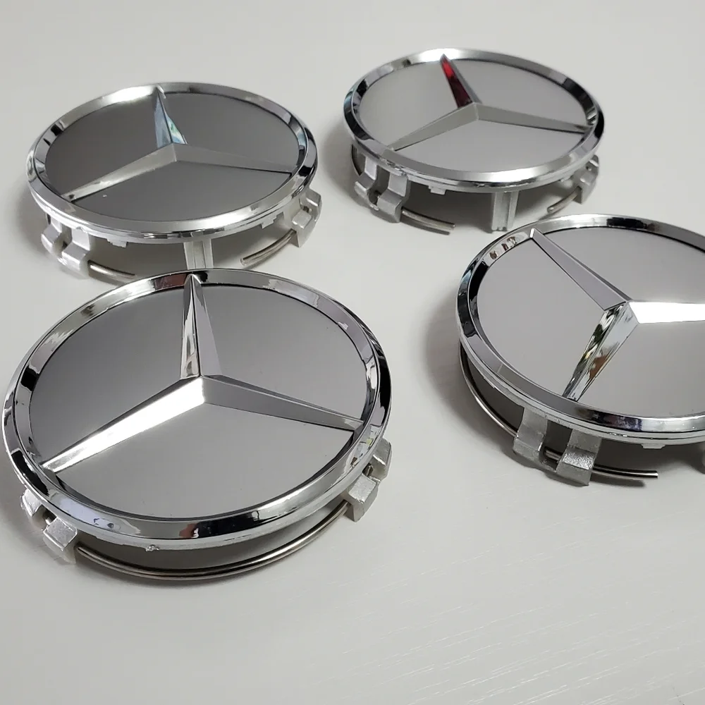 4 Silver WHEEL CENTER HUB CAPS EMBLEM FITS MERCEDES BENZ 75MM/ 3 IN - Picture 6 of 6